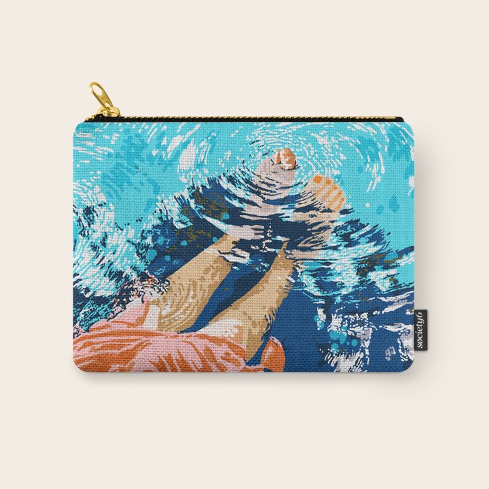 Take Me Where The Waves Kiss My Feet, Eclectic Nature River Woman Colorful Water Coral Bohemian Carry All Pouch Gallery Image 1