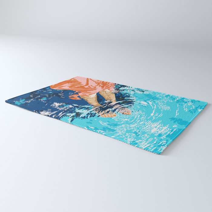 Take Me Where The Waves Kiss My Feet, Eclectic Nature River Woman Colorful Water Coral Bohemian Rug Gallery Image 3