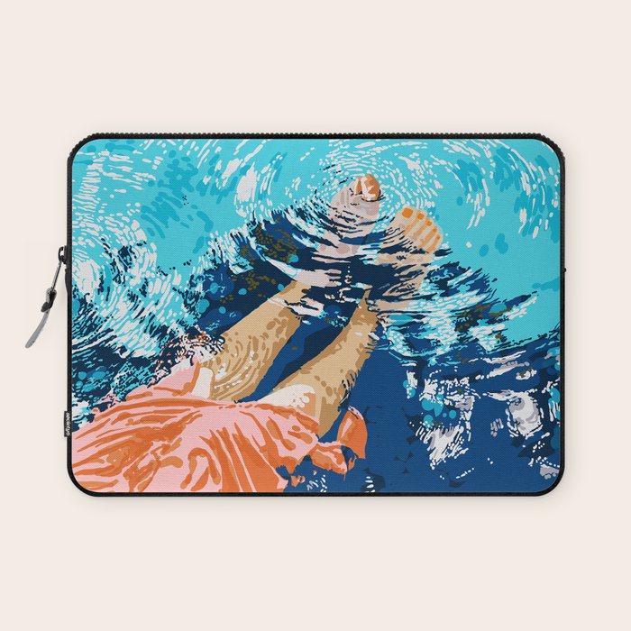 Take Me Where The Waves Kiss My Feet, Eclectic Nature River Woman Colorful Water Coral Bohemian Laptop Sleeve Gallery Image 1