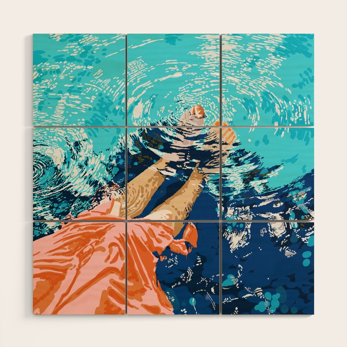 Take Me Where The Waves Kiss My Feet, Eclectic Nature River Woman Colorful Water Coral Bohemian Wood Wall Art Gallery Image 1