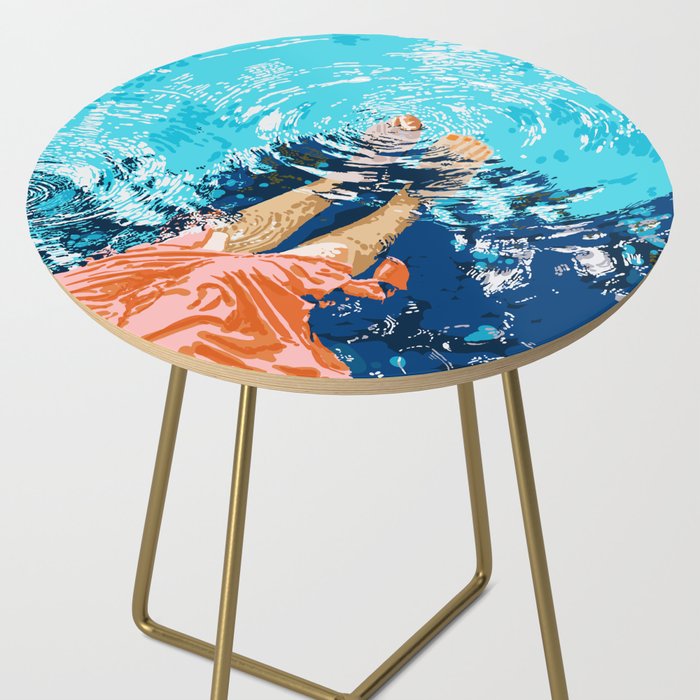 Take Me Where The Waves Kiss My Feet, Eclectic Nature River Woman Colorful Water Coral Bohemian Side Table Gallery Image 2