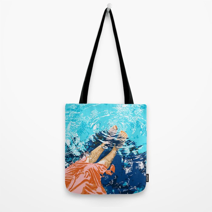 Take Me Where The Waves Kiss My Feet, Eclectic Nature River Woman Colorful Water Coral Bohemian Tote Bag Gallery Image 2