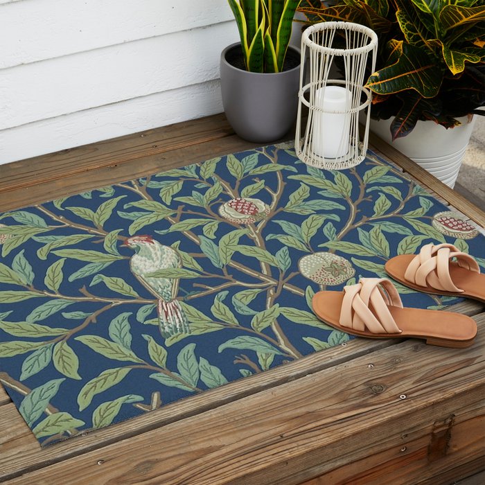 William Morris Bird and Pomegranate Detail Blue Sage Outdoor Rug Gallery Image 2