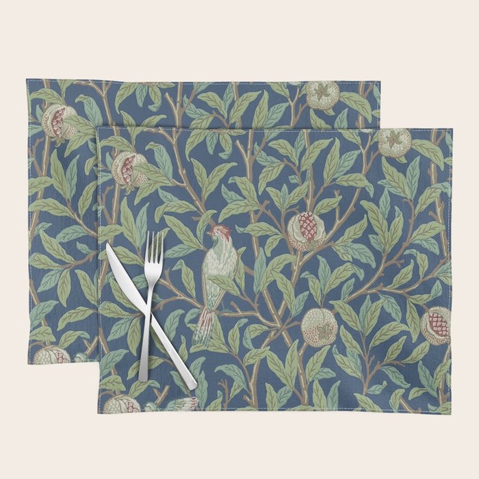 William Morris Bird and Pomegranate Detail Blue Sage Placemat Gallery Image 1