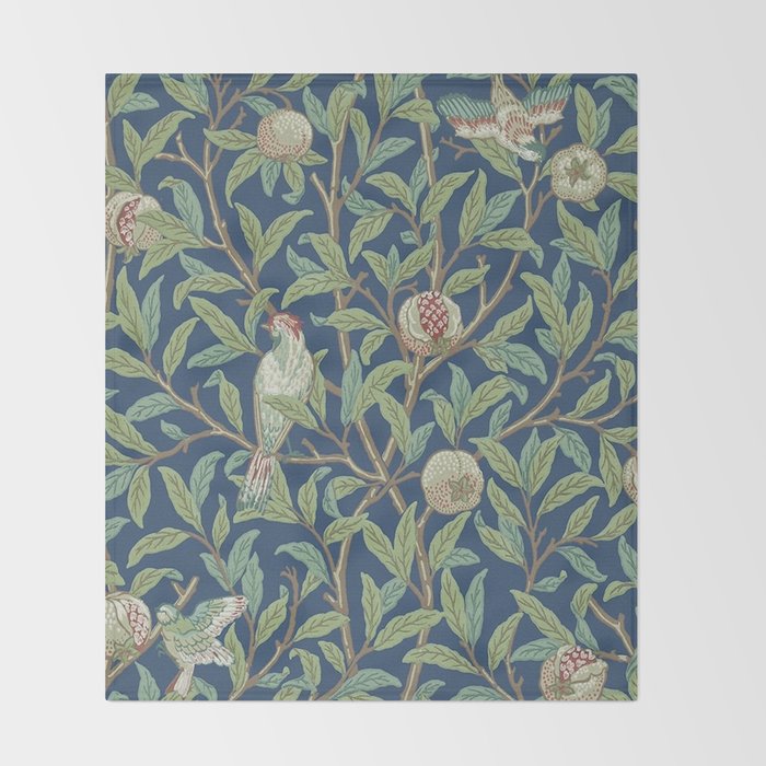 William Morris Bird and Pomegranate Detail Blue Sage Throw Blanket Gallery Image 2