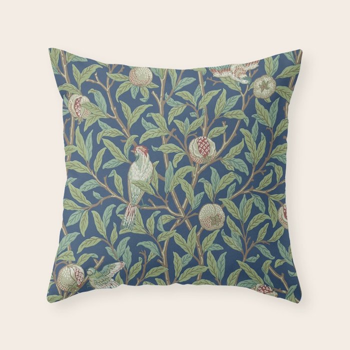 William Morris Bird and Pomegranate Detail Blue Sage Throw Pillow Gallery Image 6