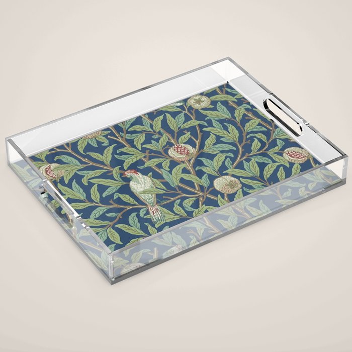 William Morris Bird and Pomegranate Detail Blue Sage Acrylic Tray Gallery Image 1