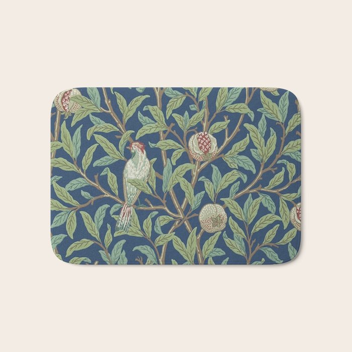 William Morris Bird and Pomegranate Detail Blue Sage Bath Mat Gallery Image 1