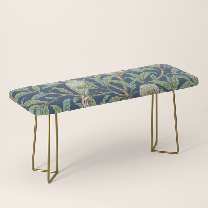 William Morris Bird and Pomegranate Detail Blue Sage Bench Gallery Image 2
