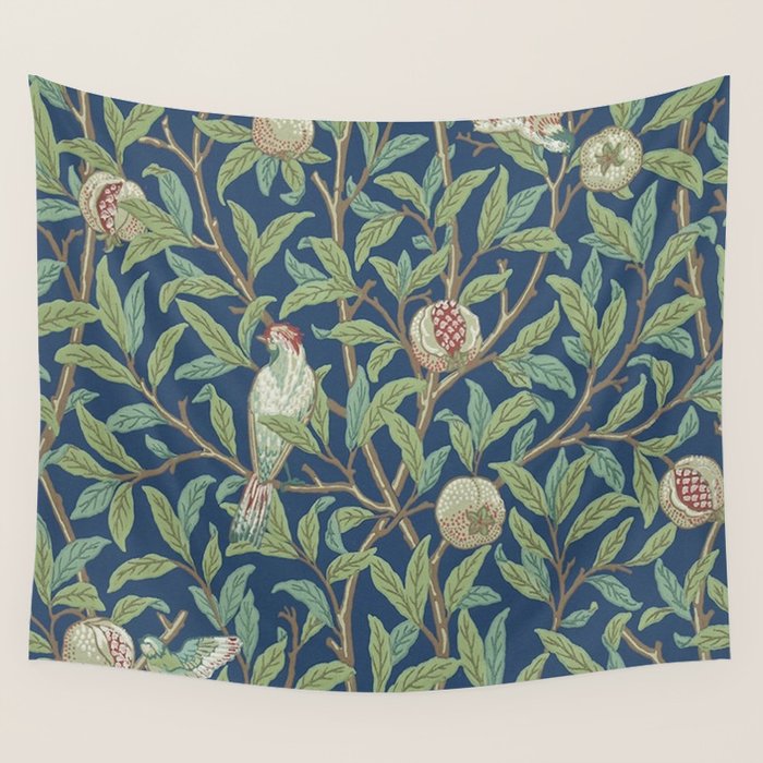 William Morris Bird and Pomegranate Detail Blue Sage Wall Tapestry Gallery Image 4