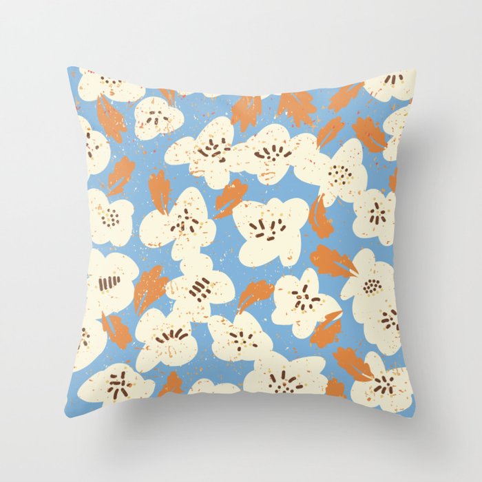 Bold flowers in my garden on chalky blue Throw Pillow Gallery Image 1
