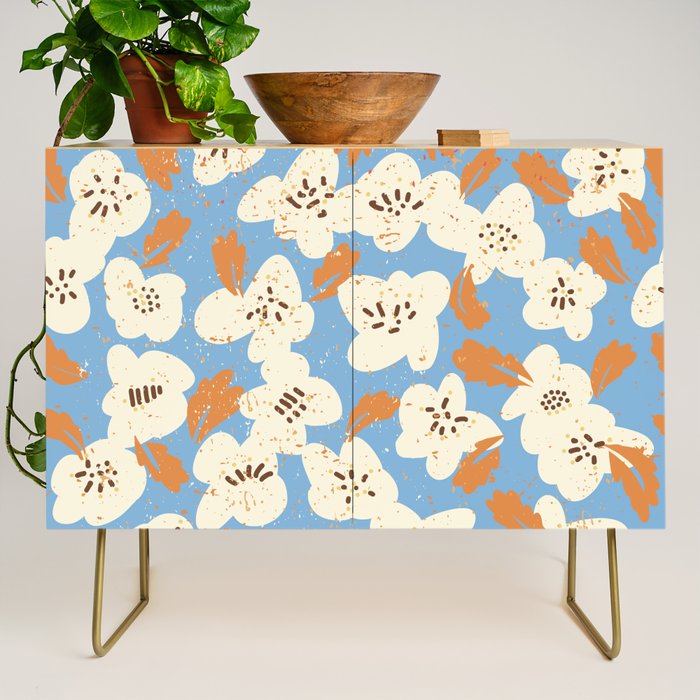 Bold flowers in my garden on chalky blue Credenza Gallery Image 1