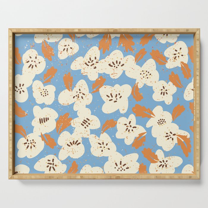 Bold flowers in my garden on chalky blue Serving Tray Gallery Image 1