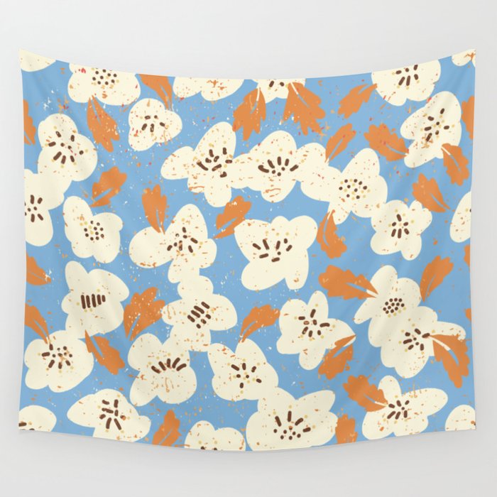 Bold flowers in my garden on chalky blue Wall Tapestry Gallery Image 4