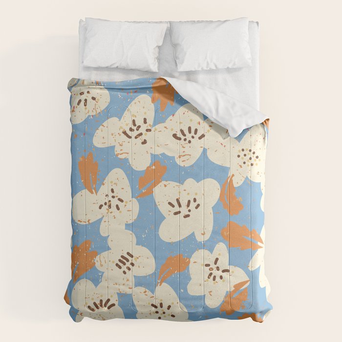 Bold flowers in my garden on chalky blue Comforter Gallery Image 1