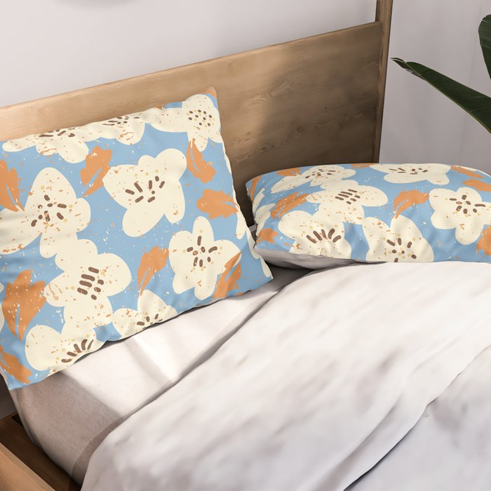 Bold flowers in my garden on chalky blue Pillow Sham Gallery Image 2