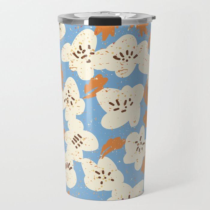 Bold flowers in my garden on chalky blue Travel Mug Gallery Image 1