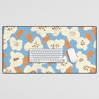 Bold flowers in my garden on chalky blue Desk Mat Gallery Image 1