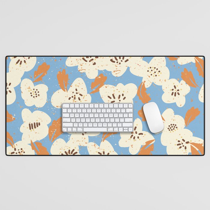 Bold flowers in my garden on chalky blue Desk Mat Gallery Image 1