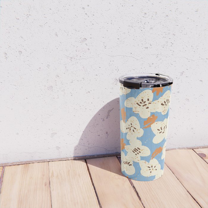 Bold flowers in my garden on chalky blue Travel Mug Gallery Image 4