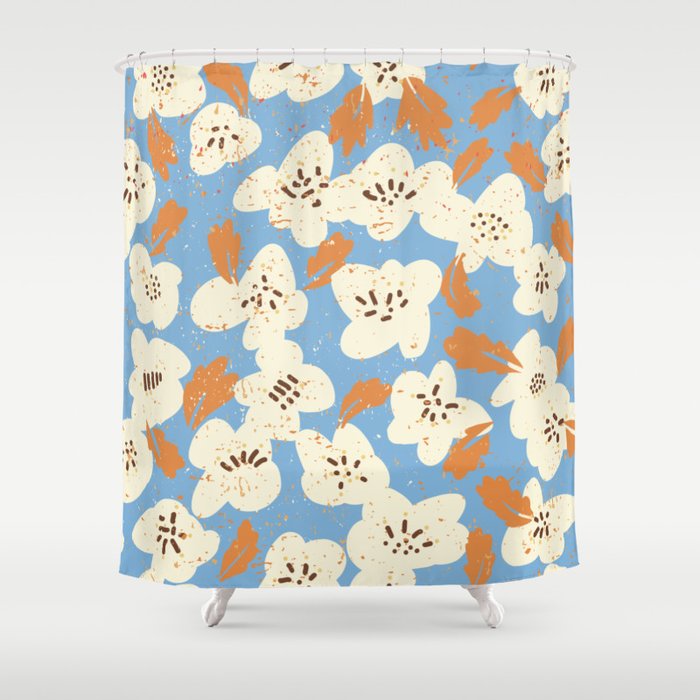 Bold flowers in my garden on chalky blue Shower Curtain Gallery Image 1