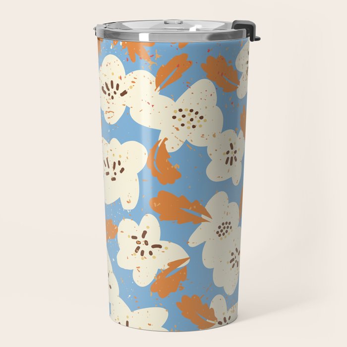 Bold flowers in my garden on chalky blue Travel Mug Gallery Image 2
