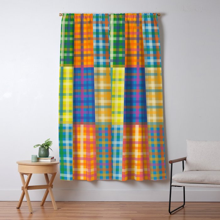 Bold and Colorful Vintage Style Gingham Patchwork Plaid Pattern Window Curtain Gallery Image 5