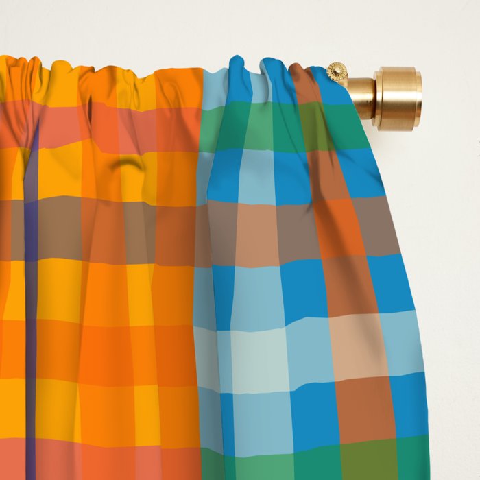 Bold and Colorful Vintage Style Gingham Patchwork Plaid Pattern Window Curtain Gallery Image 2