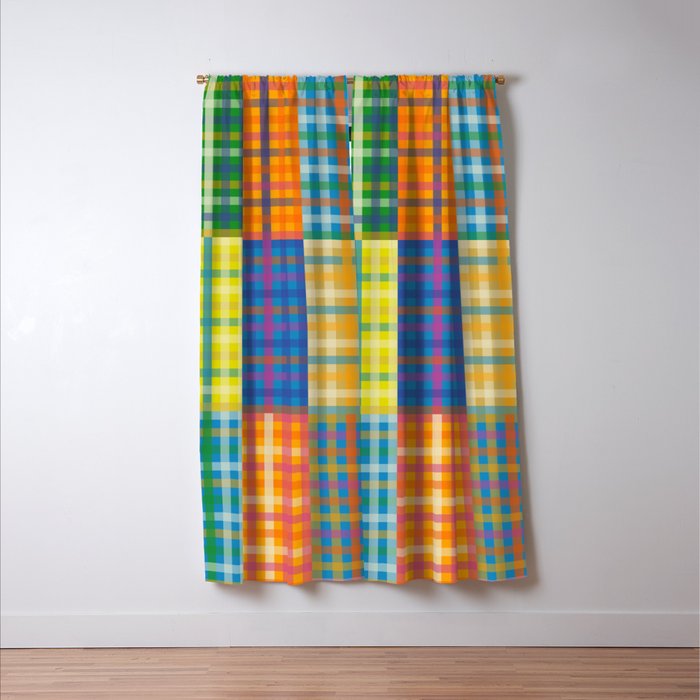 Bold and Colorful Vintage Style Gingham Patchwork Plaid Pattern Window Curtain Gallery Image 3