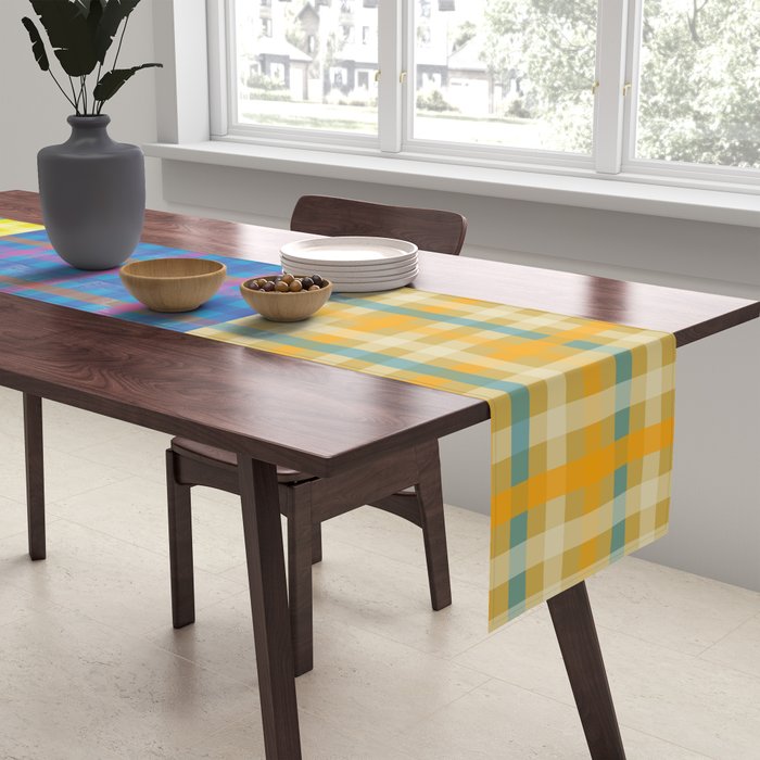 Bold and Colorful Vintage Style Gingham Patchwork Plaid Pattern Table Runner Gallery Image 2