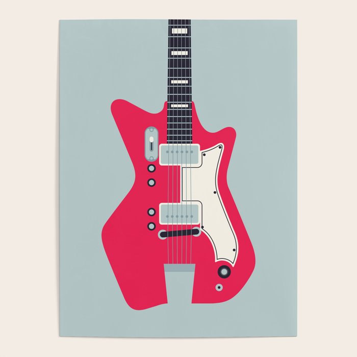 Retro 60s Surf Rock Electric Guitar - Slate Poster Gallery Image 4