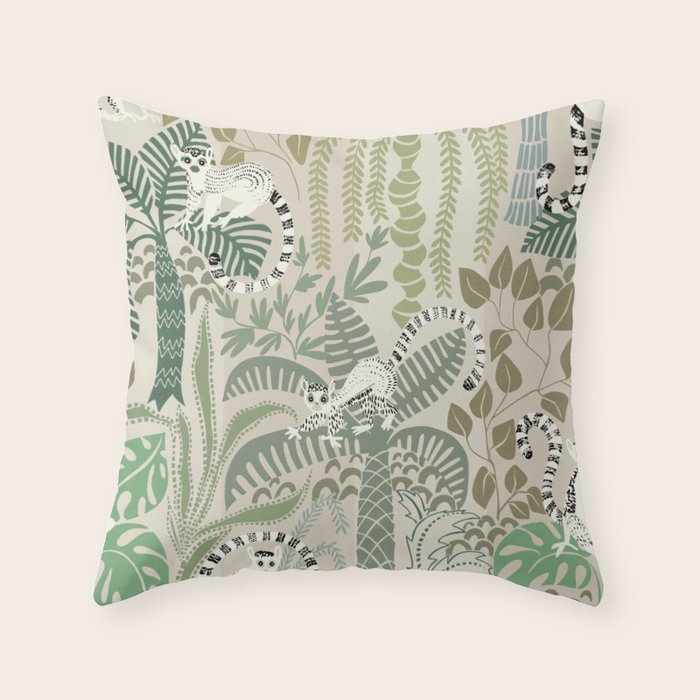 Jungle adventure natural green Throw Pillow Gallery Image 1