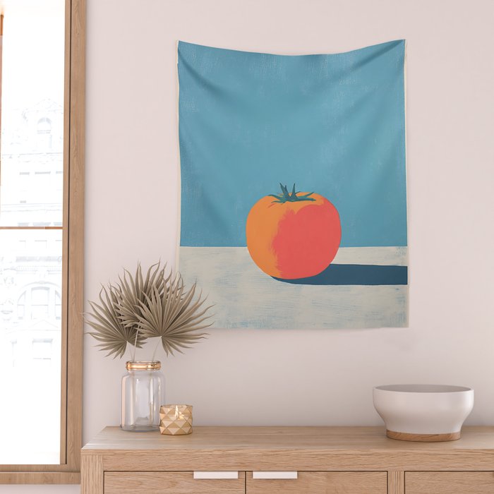 Bold Tomato on Blue Wall Tapestry Gallery Image 2