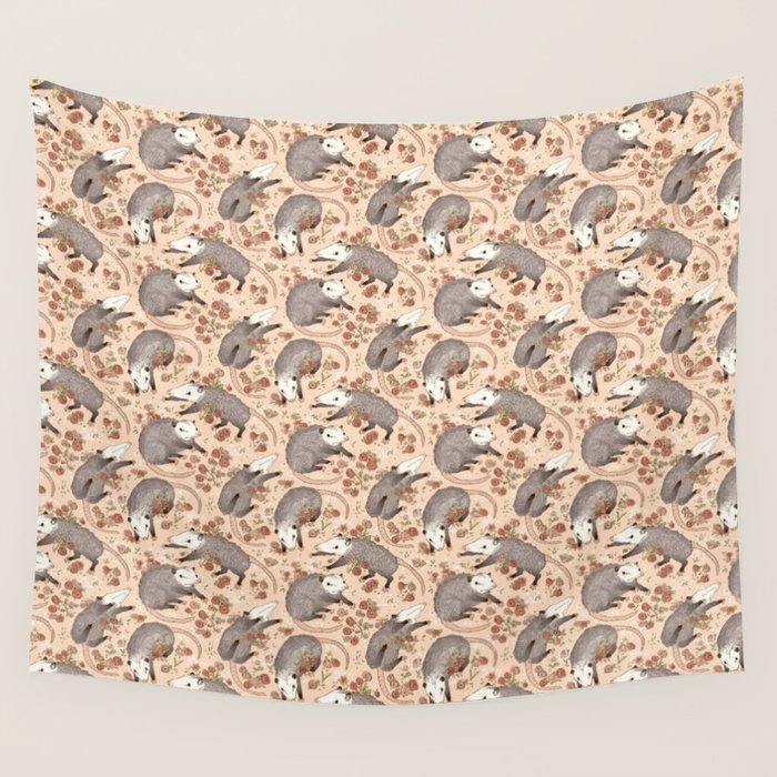 Opossum and Roses Wall Tapestry Gallery Image 1