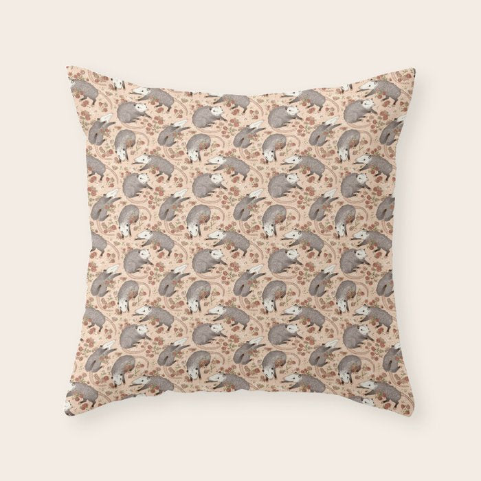 Opossum and Roses Throw Pillow Gallery Image 6