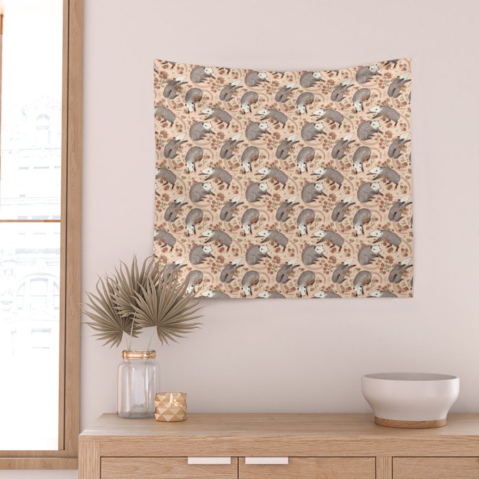 Opossum and Roses Wall Tapestry Gallery Image 2