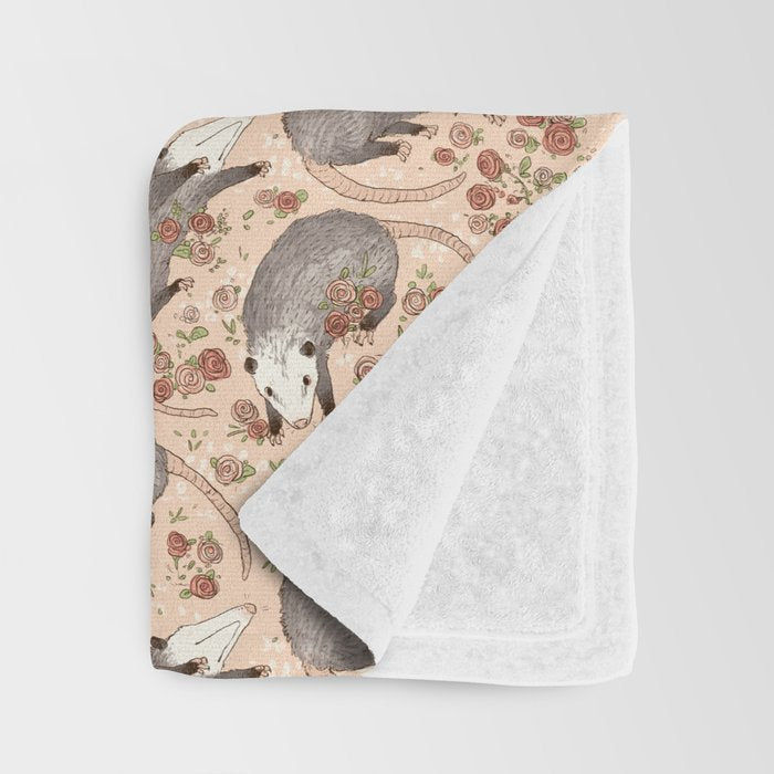 Opossum and Roses Throw Blanket Gallery Image 3