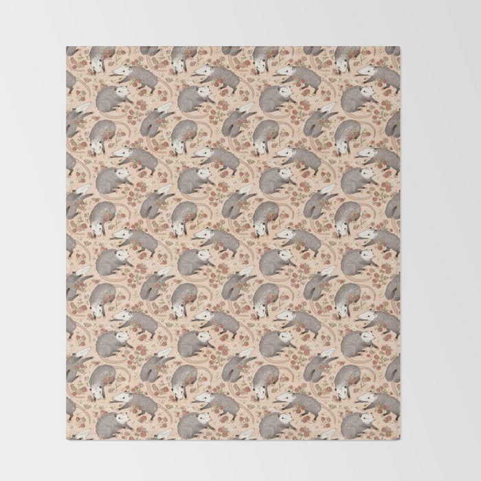 Opossum and Roses Throw Blanket Gallery Image 2