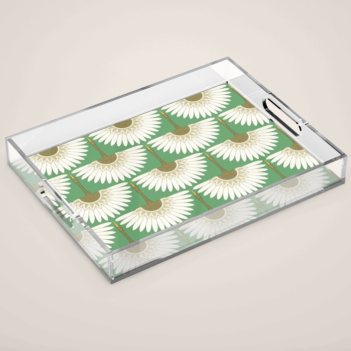 art deco cranes green Acrylic Tray Gallery Image 1
