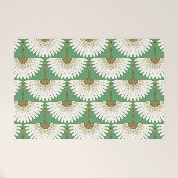 art deco cranes green Welcome Mat Gallery Image 1