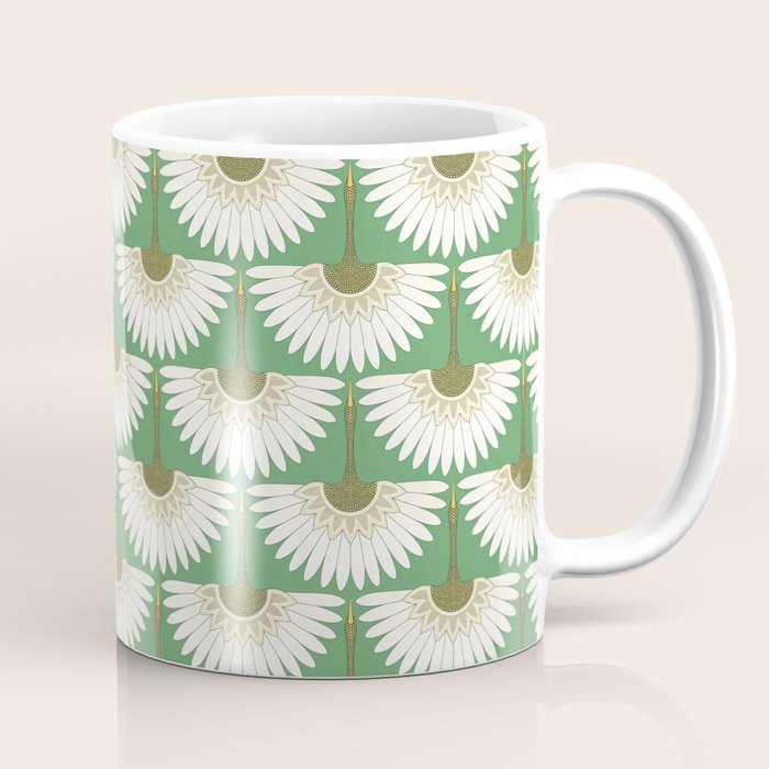art deco cranes green Coffee Mug Gallery Image 1