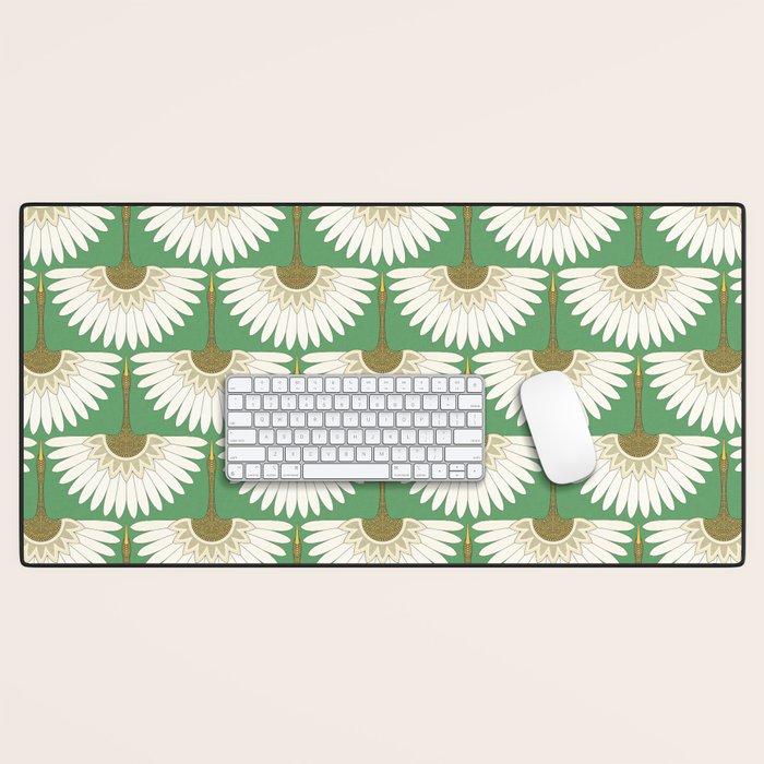 art deco cranes green Desk Mat Gallery Image 1