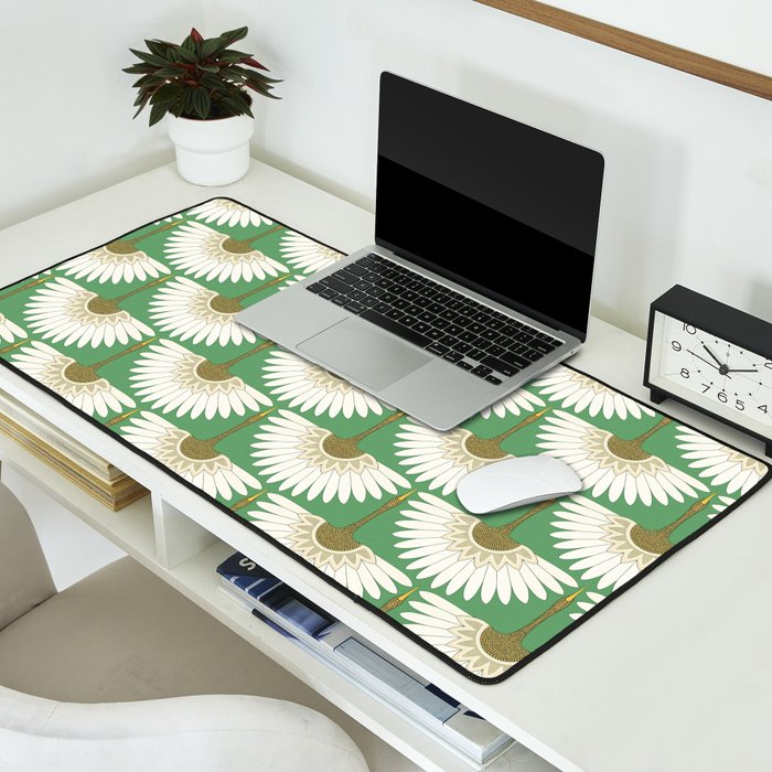 art deco cranes green Desk Mat Gallery Image 2