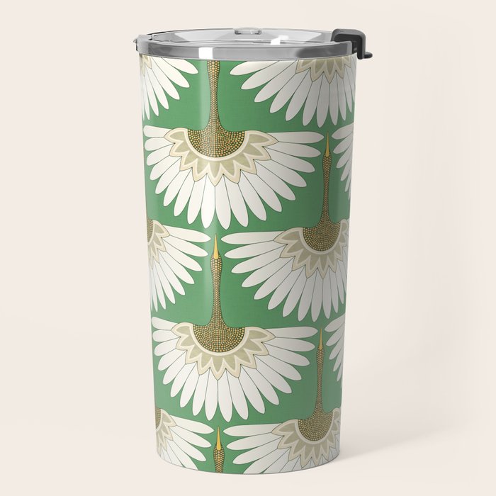 art deco cranes green Travel Mug Gallery Image 2