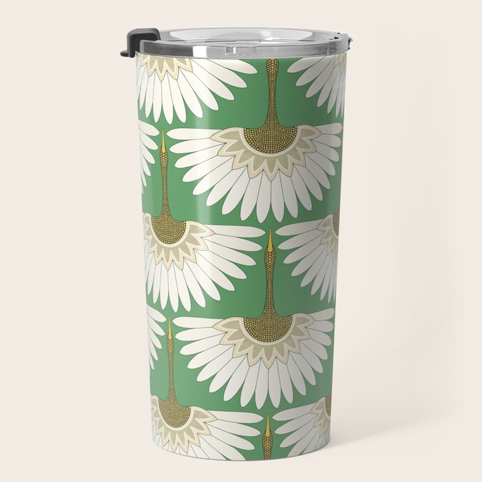 art deco cranes green Travel Mug Gallery Image 3
