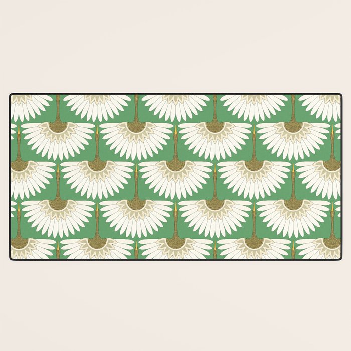 art deco cranes green Desk Mat Gallery Image 3