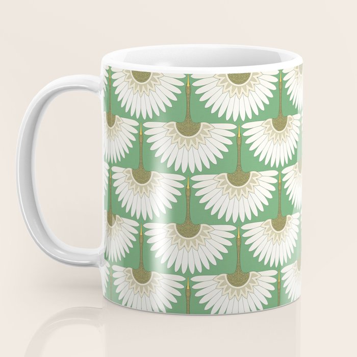 art deco cranes green Coffee Mug Gallery Image 3
