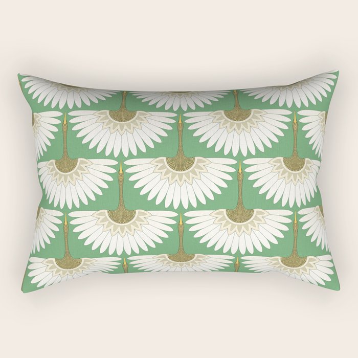 art deco cranes green Rectangular Pillow Gallery Image 1