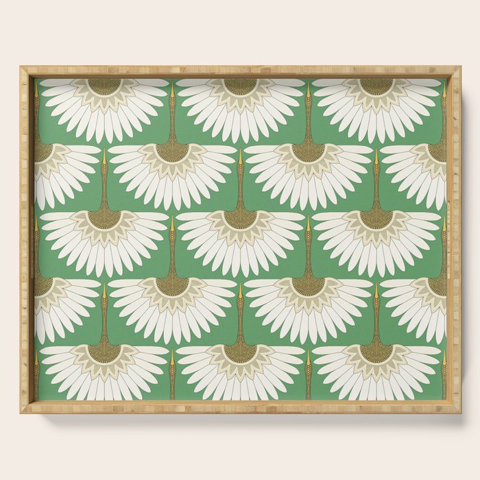 art deco cranes green Serving Tray Gallery Image 1