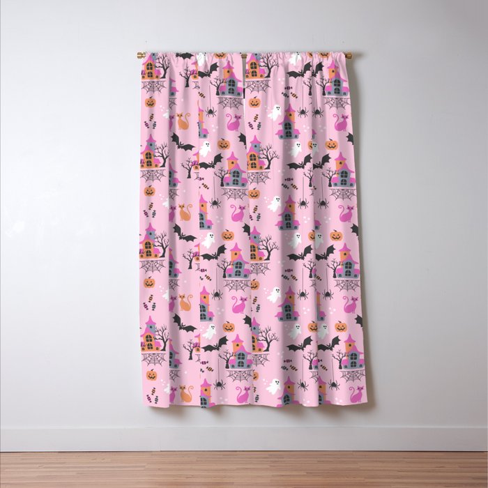 Pink Halloween pastel spooky party Window Curtain Gallery Image 3